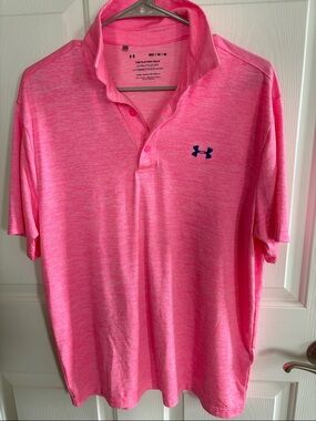 Under Armour Men’s Heather Pink Polo with Navy Logo